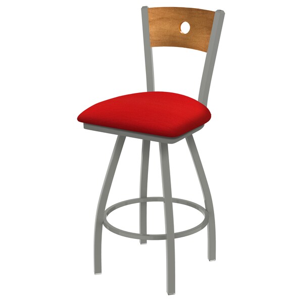 30" Swivel Counter Stool, SS Finish, Med Back, Canter Red Seat